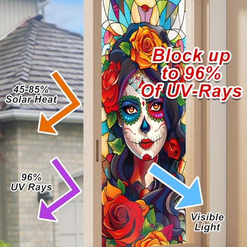 Vinilo decorativo ventana estilo vidriera calavera Dia de muertos miniatura 4