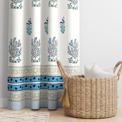 Image of BLOCKS OF INDIA Blackout Hand Block Printed Cotton Daylight Curtains with Eyelets(Set of 2 Curtains) (Block 11, 7 Feet /Door), Pink, White