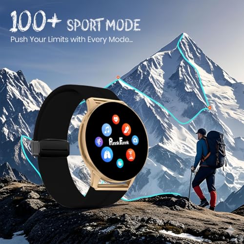Image of PunnkFunnk Active 2 Smartwatch, 1.39 inch HD Round Display, Bluetooth Calling, Heart Rate & SPO₂, 100+ Sports Modes, IP67, Long Battery Life for Men & Women (Magnetic Black Gold Dial)