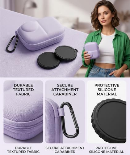 Image of embroidery 4PCS Camera Case, Digital Camera Case, Carrying Case with Carabiner and Lens Covers, Storage for Vlogging and Outdoor Photography, Includes Storage Bag Carabiner and Two Lens Caps