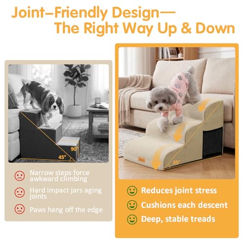 Image of Topmart 3 Tiers Foam Dog Ramps /Steps,Non-Slip Pet Steps | Extra Wide Deep Dog Stairs,High Density Foam Pet Stairs /Ladder,Best for Older Dogs,Cats,Small Pets