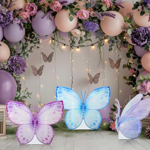 Image of Geelin 3 Pcs 35 Inch Pastel Butterfly Cardboard Standup Cutout Life Size Spring Butterfly Theme Party Decoration Backdrop Photo Prop Stand Up for Theme Birthday Baby Shower Wedding Party Decor