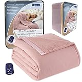 Thermee Micro Flannel Heated Blanket with Sherpa back, 10-Setting Electric Blanket Full Size, Programmable Heating Blanket, Ultra-Soft Heated Throw Blanket, Fast Heating Thermal Blanket - Blush
