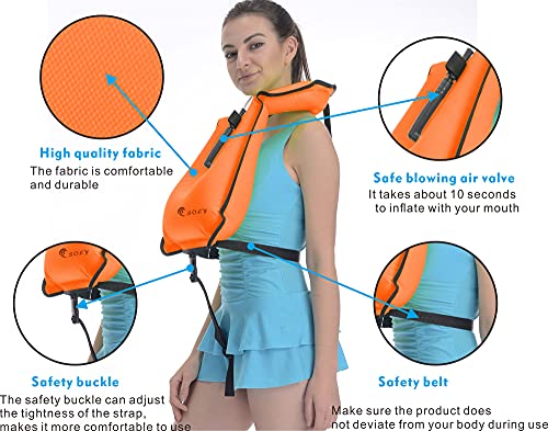 SOLY Inflatable Snorkel Vest Adult, Snorkeling Vest Adjustable Light Snorkeling Jackets for Diving Low Impact Water Sports Safety for 66-220 lbs(Orange Adult) - image 6