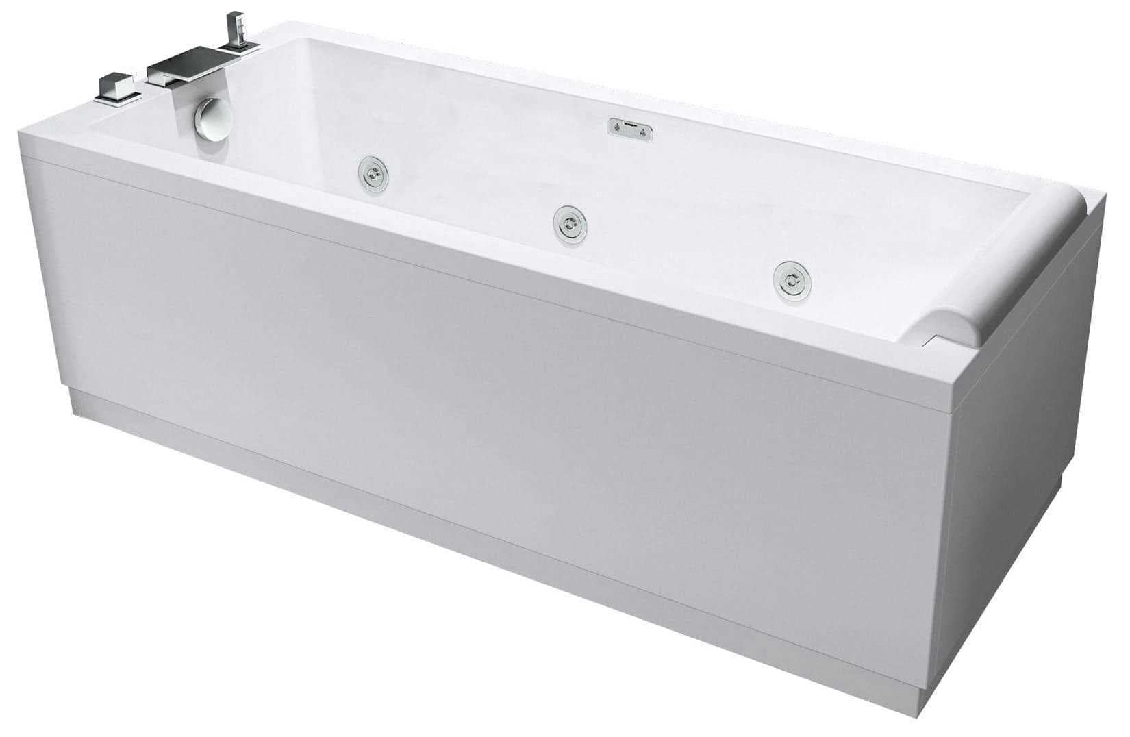 Novellini Calos 2.0 Hydro Dezynfekcja Wanna Boczna Woda 6 Dyszy 170 x 80 H58 cm Odwracalny Prostokątny 1 Panel Przedni 2 Boczne Akryl Biały Błyszczący Kolumna Kran Poduszka Wyświetlacz