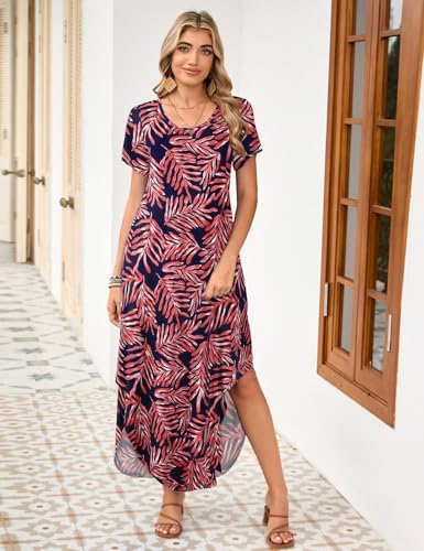 Image of JollieLovin Womens Plus Size Casual Summer Maxi Long Dress Short Sleeve T-Shirt Loose Sun Dress(L-5X)