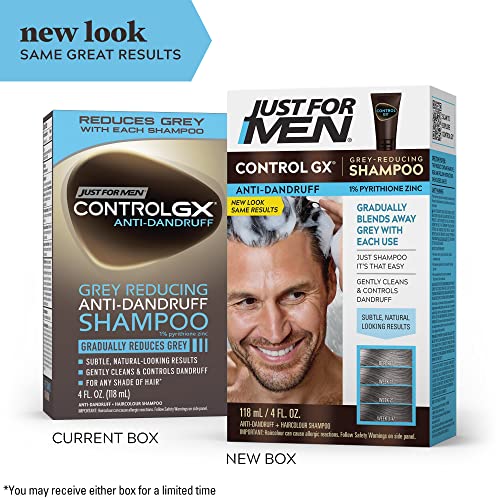 Just For Men Control Gx Grey Reducing Anti-Dandruff Shampoo, Gradual Hair Color, Controls Dandruff With Zinc Treatment, 4 Fl Oz - Pack Of 3 (Packaging May Vary) #TOP1