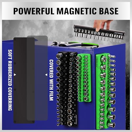Image of SWANLAKE 4-Piece Magnetic Socket Organizer Set, Metric & SAE Socket Holder Set Includes 1 /4 inch, 3 /8 inch Drive Sockets Trays, Magnetic Sockets Organizer for Tool Box Drawer