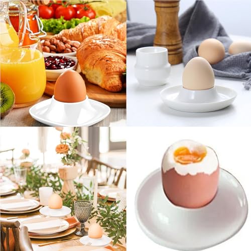 Eierbecher Weiß,8 Stück Eierbecher Set, Plastik,Eierständer mit Ablage,Frühstück Eierhalter Set, Porzellan, Lustig,für Das Frühstücksei Küche Esszimmer – Bild 3