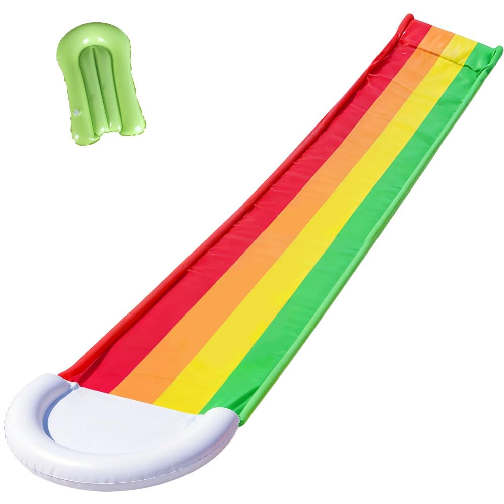 Toboggan Aquatique, 15.7ft/480cm Toboggan Aquatique avec 1 Bodyboard, Arc-en-Ciel Tapis de Glisse Eau et Système d'Arrosage Intégré pour Jardin Extérieur