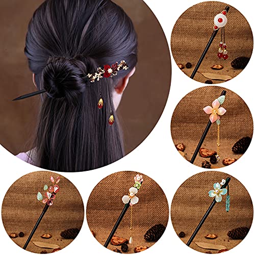 4 Pieces Hair Chopsticks for Women, Chinese Hair Stick Flower Hair Chopsticks, Japanese Wooden Hair Stick Hair Pins, Handmade Retro Chopsticks Hair Sticks for Long Hair, Hair Accessories for Girls