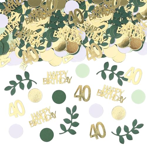 Image of Sage Green 40th Happy Birthday Confetti, 40th Birthday Table Decorations Scatter Green Gold Foil Cake Confetti Decorations for 40 Bday Woman Man Party Decor 230 Pcs