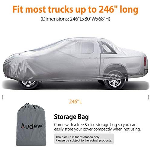 Audew 6 Layers Truck Cover, All Weather Car Cover for Pickup Truck, Snowproof Waterproof Windproof Dustproof UV Protection Universal Car Covers for Truck, Fits up to 246''