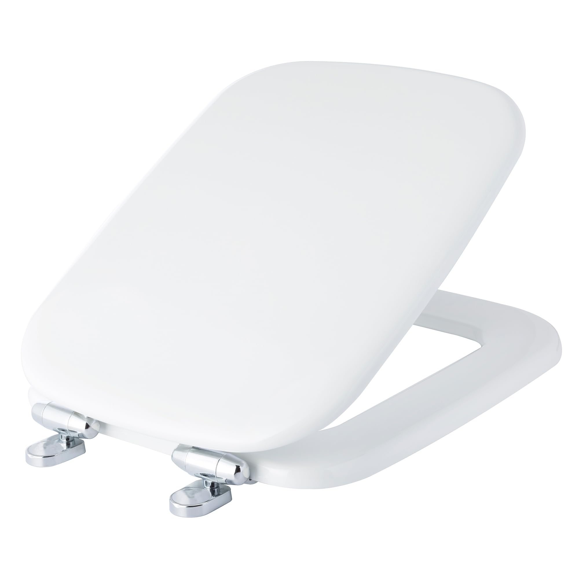 BEMIS Rio Soft Close Toilet Seat. Square Toilet Seat with Water Based Paint for Easy Clean, with Chrome Hinges, Universal & Easy Installation, White, Square Shape