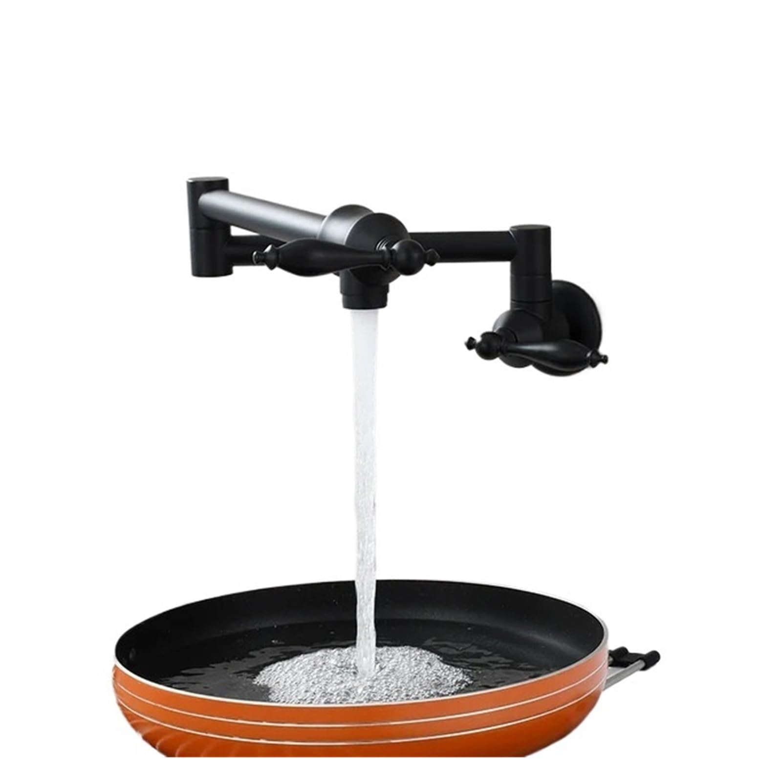 Rubinetto da cucina con rubinetto in ottone antico incorporato monoforo 2 maniglie nero oro for acqua fredda a parete(MATTE BLACK TYPE A)