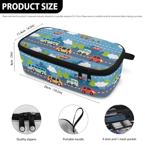 Image of Cartoon Car Boys Large Pencil Pouch for Kids Cool Pencil Case for Age 5-10 Children Pencil Container with Pen Slot Girls Pencil Bag for School Students Pencil Pouch Holder