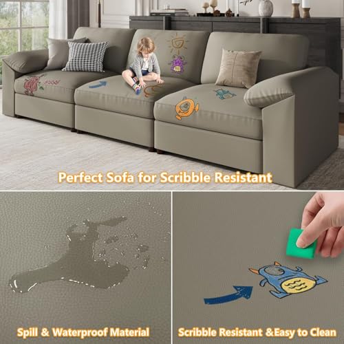Image of EASE MOOSE Oversized U Shaped Couch,Modular Sectional Convertible Sofa with Wide Deep,Extra Large Faux Leather Scratch Resistant Modern Couch for Big Spaces,Light Grey