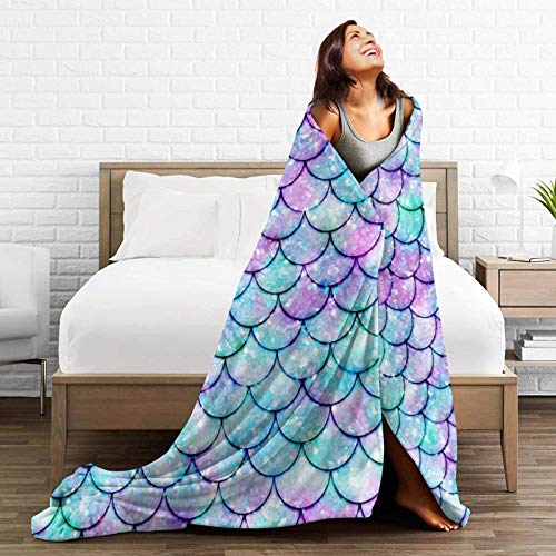 Mermaid Tail Scales Throw Blanket Soft Lightweight Flannel Blanket Fuzzy Sofa Fleece Blanket For Use In Bed Living Room Home Beachh Couch Travel 50"X40" For Kid Baby #TOP3