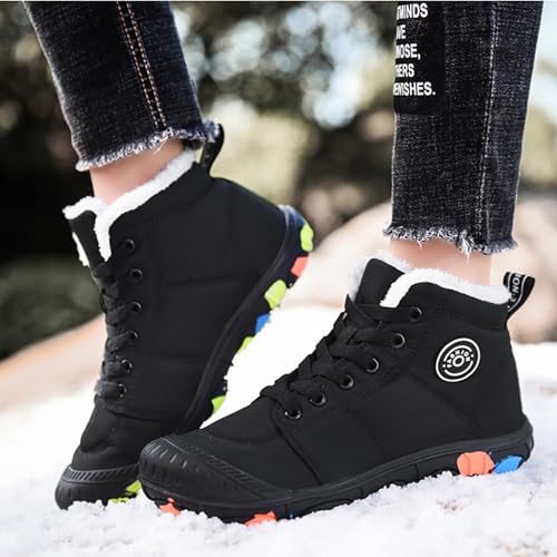 Girls Waterproof Barefoot Snow Boots Fall Winter Lace Up Warm Fur Lined Toddler Boots Outdoor Anti-Slip High-Top Trail Running Hiking Little Kids Shoes3