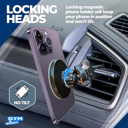 Gym Buddy Extra Strong Magnetic Phone Holder for Car Vent - Case Friendly Car Magsafe Phone Mount for All Phone Models - Car Phone Magnetic Phone Mount - Car Magnetic Phone Holder with Adjustable View