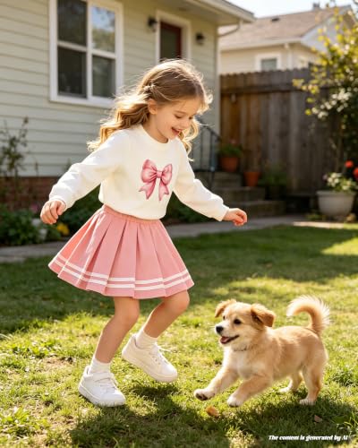Image of Betusline Girls Skirt Set JK School Uniform 2-Piece Outfit - Short Sleeve & Webbing Solid Skirt,4-14Y