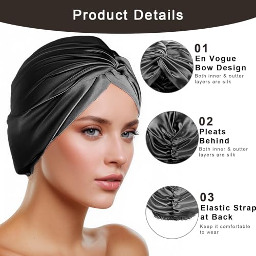 Verstellbare Seidenhaube zum Schlafen - Alle Größen & Haartypen geeignet, Rutschfest & Atmungsaktiv - Für Locken, Glattes & Langes Haar - Nachtpflege & Reise (schwarz)