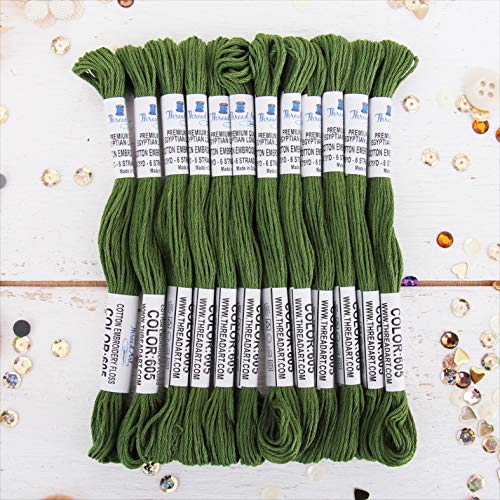 Image of 12 Skeins ThreadArt Cotton Embroidery Floss, Hunter Green | Long fiber cotton embroidery floss for cross stitch, hand embroidery and bracelets. Six-strand floss separates easily.