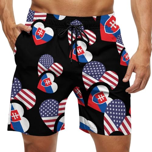 Slovakia US Flag Mens Swim Trunks with Mesh Liner Quick Dry Beach Shorts Funny Swimwear with Pockets