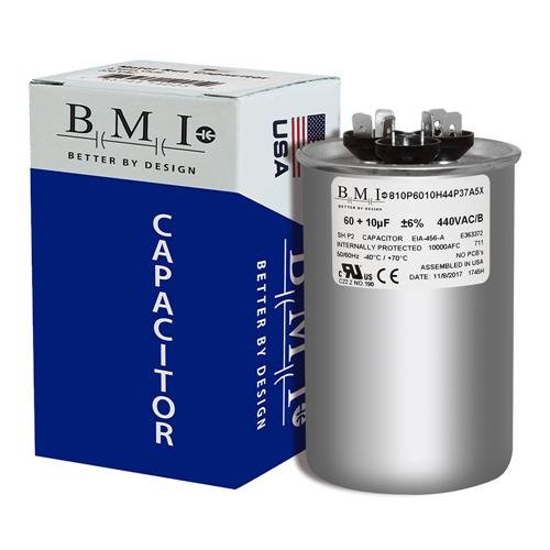 ゆう。 60 + 10 uF x 370 or 440 VAC Round - BMI USA Made Capacitor
