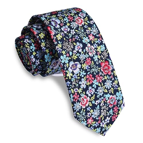 Image of GUSLESON Fashion 2.4 inch(6cm) Floral Skinny Tie for Men Slim Flower Print Cotton Necktie for Wedding Party