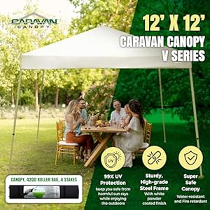 Caravancanopyvseries12by12footoutdoorshadeinstantcanopykitwithsteelframeand150dpolyestercanopytop3legheightsettingswhite Urban Country Home Decor Caravan canopy v series 12 by 12 foot outdoor shade instant canopy kit with steel frame and 150d polyester canopy top 3 leg height settings white urban country home decor