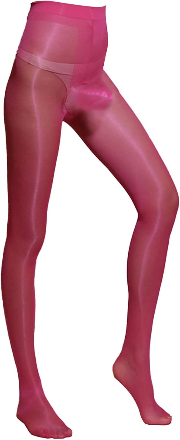 Men's Ultra-Thin Shiny Glossy Pantyhose Nylon Sheer Tights See Through Stockings with Sheath