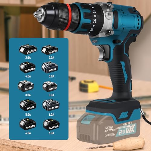 Akku Bohrschrauber kompatibel mit Makita 18V Akku, 1350RPM Bürstenloser Schlagbohrer mit 20+3 Kupplung, 120N.m Drehmoment, 13mm Bohrfutter, Schraubendreher und Bohrer Set für Haus und DIY – Bild 4