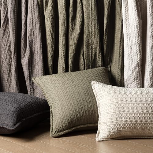 Image of Foindtower Set of 2 Decorative Cotton Waffle Weave Throw Pillow Covers Euro Shams Cushion Covers Accent European Pillowcase for Bed Couch Sofa Bedroom Living Room Home Decor 22x22 Inch Olive Green