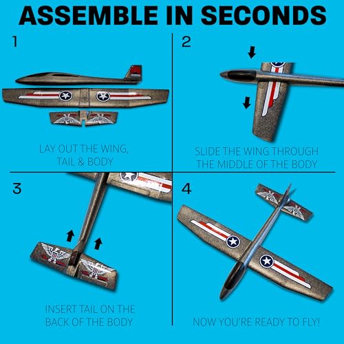 Refresh Sports Foam Airplanes For Kids: Airplane Toy Glider Plane With Easy Glide Design Styrofoam Air Planes Toy Airplane Gliders Outdoor Toys For Boys & Girls All Ages. Gift For 4-10 Year Old-Grey