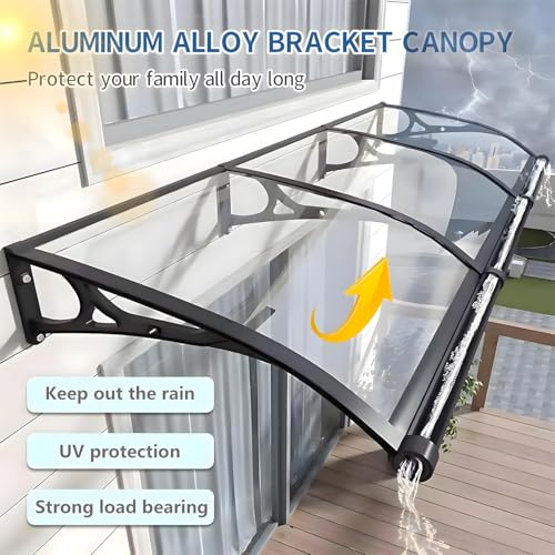 Awning-for-Door-Entrance-UPF-50-Window-Awning-Door-Canopy-Polycarbonate-Cover-Outdoor-Front-Door-Canopy-wAluminum-Alloy-Bracket-for-Sun-ShutterUVRainSnow-Protection Awning for Door Entrance UPF 50 Window Awning Door Canopy Polycarbonate Cover Outdoor Front Door Canopy wAluminum Alloy Bracket for Sun ShutterUVRainSnow Protection