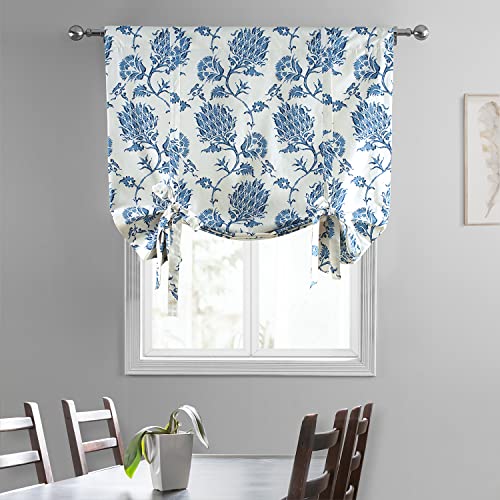 Image of HPD Half Price Drapes Room Darkening Tie Up Curtains 46 X 63 Inch Duchess Printed Cotton Window Roll Up Balloon Curtain for Living Room, Kitchen PRTW-TUD51A-63 (1 Panel), Duchess Blue