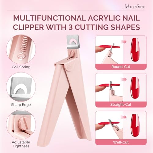 Image of Melodysusie 4 in 1 Acrylic Nail Clippers Set, Adjustable Stainless Steel Nail Clippers for Acrylic Nails Tips, with Cuticle Nipper Cuticle Pusher Remover for Home Salon, Light Pink