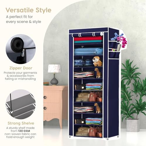 Image of VIPEK Foldable Wardrobe for Clothes, Cloth Organizer for Storage with 6 Shelves, Multipurpose Clothes Rack for Home & Bedroom (Navy Blue, 9 Layer)