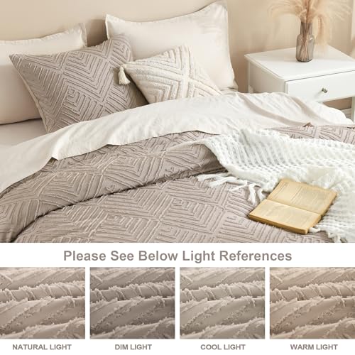 Image of Litanika Super King Plus Comforter Light Coffee, 3 Pieces Tufted Boho Farmhouse Bedding Comforter Set, Lightweight Fluffy All Season Comforter Set (120x128In Comforter & 2 Pillowcases)