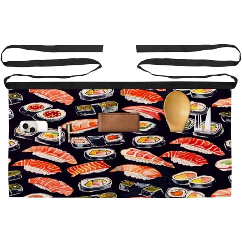 Tablier de cuisine pour pâtisserie et bistrot lot de 3 demi tabliers à poches saumon sushi