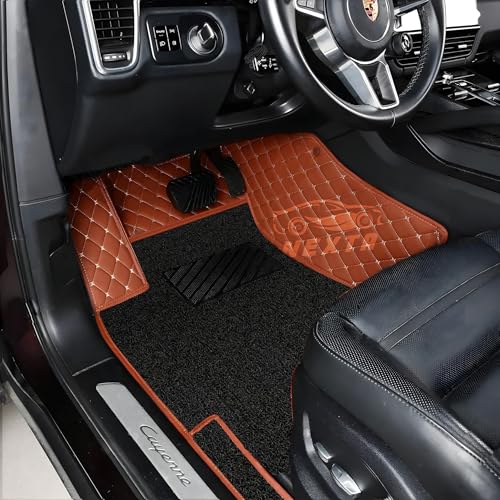 Image of NEXTA Premium Nappa Luxury Leather with Grass Mat Complete Set || 100% Waterproof and Washable||7D Cars Floor Mats for VinFast VF MPV 7-7 Seater (All 3 Rows) | Color : (Tan & Black)