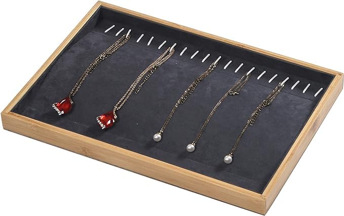 Image of Wooden Chain Velvet Jewelry Drawer Organizer Tray Stackable