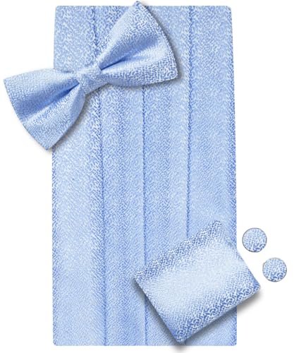 Image of Dubulle Mens Cummerbund and Bow Tie Set Paisley Floral Pretied Bowties for Men Pocket Square Cufflinks Wedding Business
