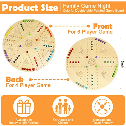 Marble Board Game Wooden Marble Game Wahoo Board Game Fun Chinese Checkers Board Game With 6 Colors 36 Marbles 6 Dice For Adults Family Game Night, Double Sided Painted 6 And 4 Player (Round) #TOP1