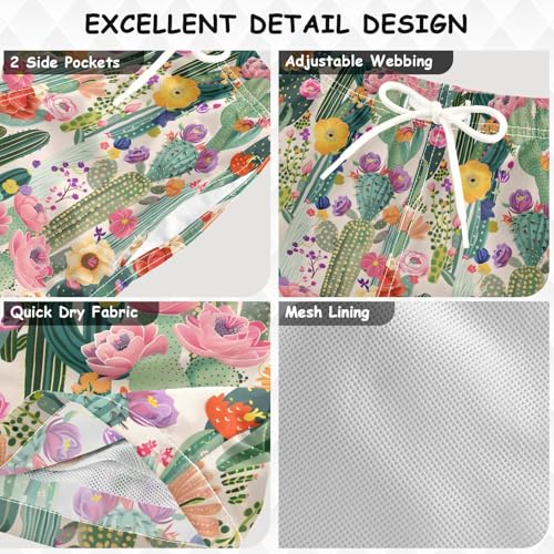 ALAZA Cactus Blossom Leaf Flower Boys Quick Dry Beach Board Shorts Kids Swim Trunks Bathing Suit Swimsuit3