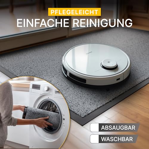 Entrando Fußmatte 90x150 cm robust & pflegeleicht – Schmutzfangmatte für Innenbereich & Außentür – farbecht, flach, maschinenwaschbar, perfekt für Hausflur, Vorraum, Büroeingang (Grau)