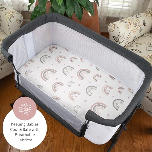 Image of Muslin Bassinet Sheets for Angelbliss, Cowiewie, Amke, Jimglo, Suihuooo, Wayfong Baby Bassinet Bedside Sleeper by TansyPanda, 3PC, 20x33in, Ultra Soft, Breathable, Snug Fit, Unisex Boys Girls, Pink