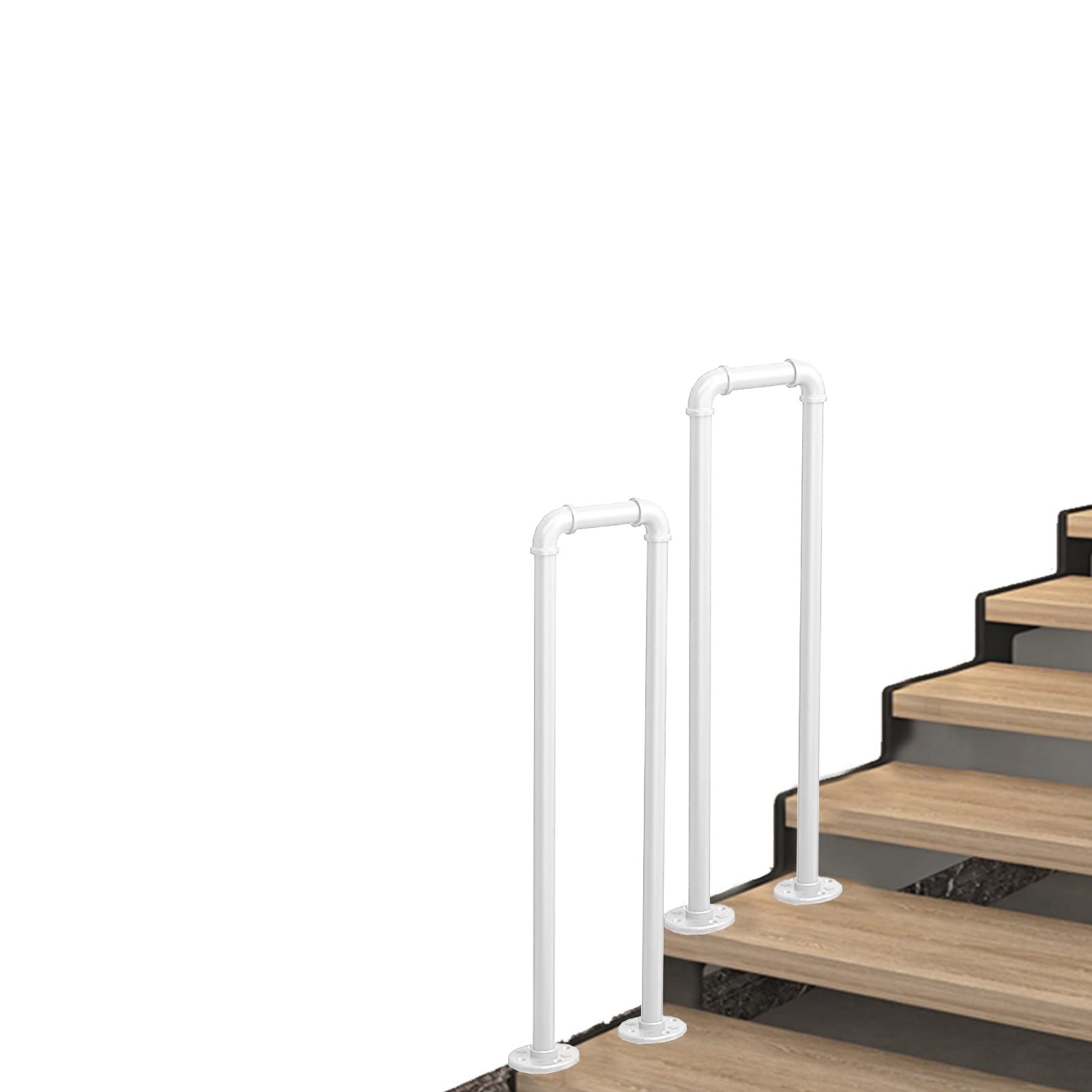 GLDYTVF Safety Stair Railing for Outside Steps, Wrought Iron Handrail Picket Fits 1 Steps, White Transitional Handrail for Concrete Steps and Wooden Steps(1.1-3.3ft)(Size:65cm(2.1ft))