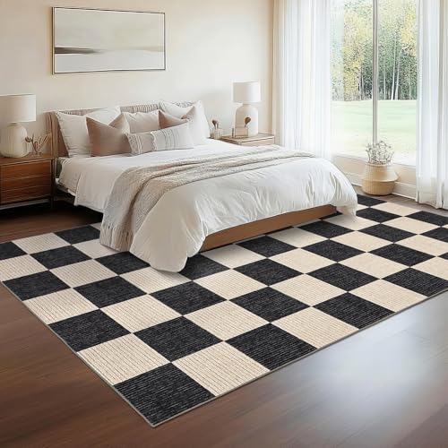 Tapete decorativo negro con diseño a cuadros 5x7 lavable miniatura 6